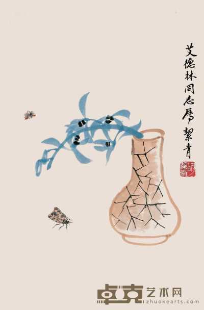 胡絜青 花卉草虫 立轴 51×34cm